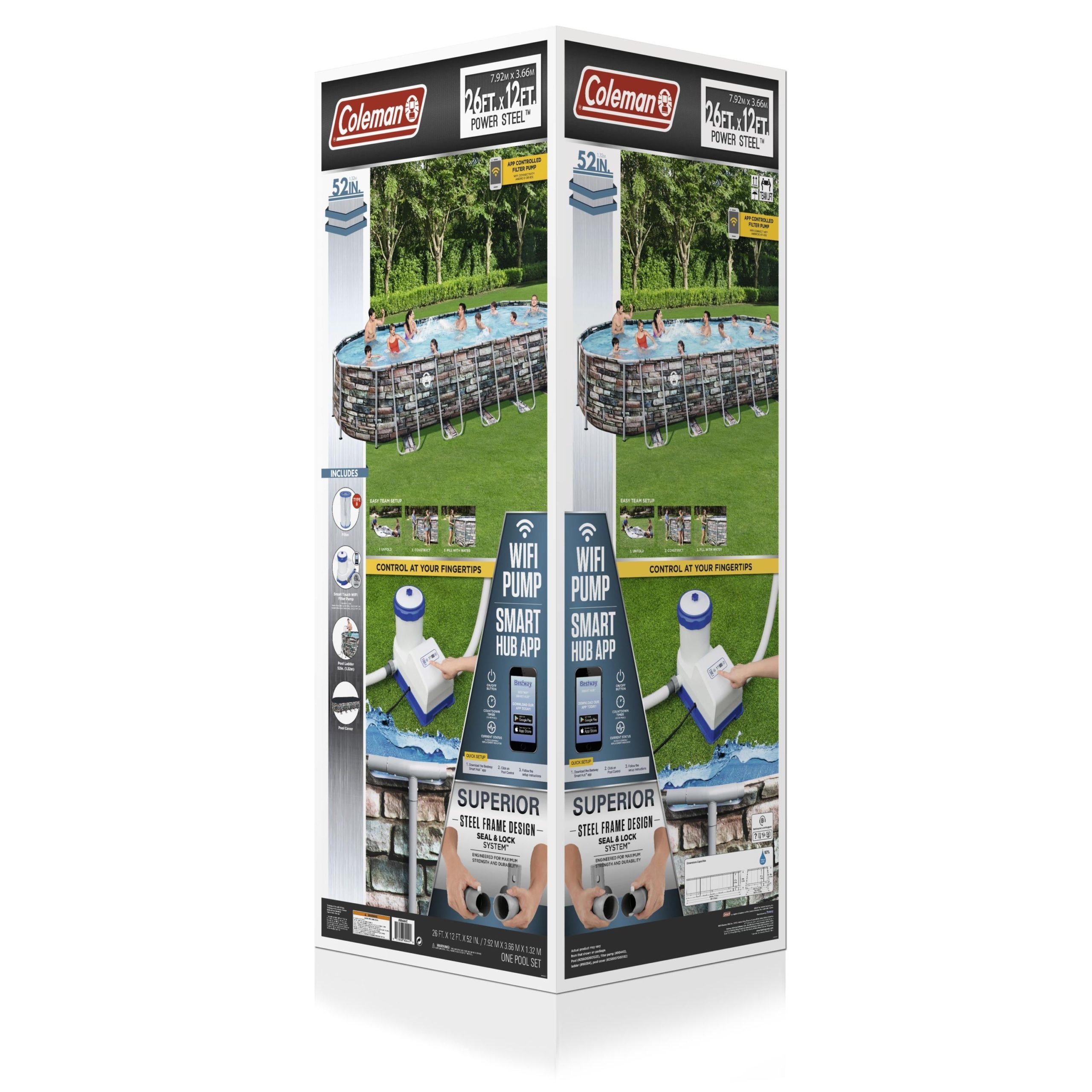 Swimming Pool-Coleman 26' x 12' x 52' Oval Above Ground Pool Set