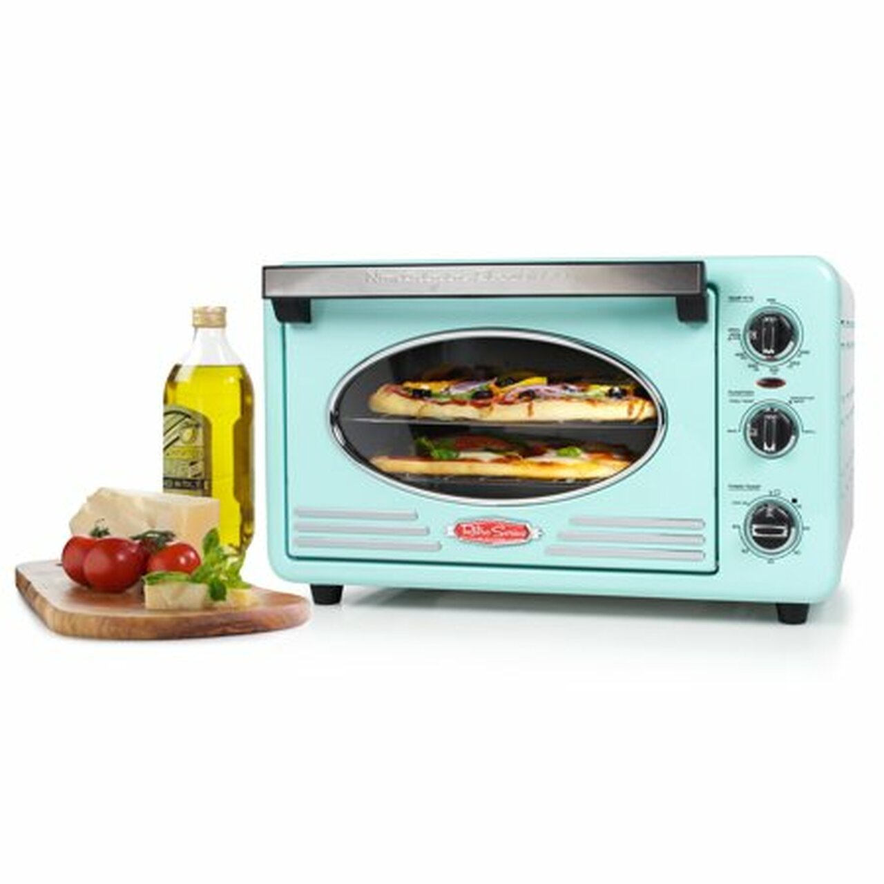 Nostalgia RTOV2AQ Large-Capacity 0.7-Cu. Ft. Capacity Multi-Functioning Retro Convection Toaster Oven, Aqua