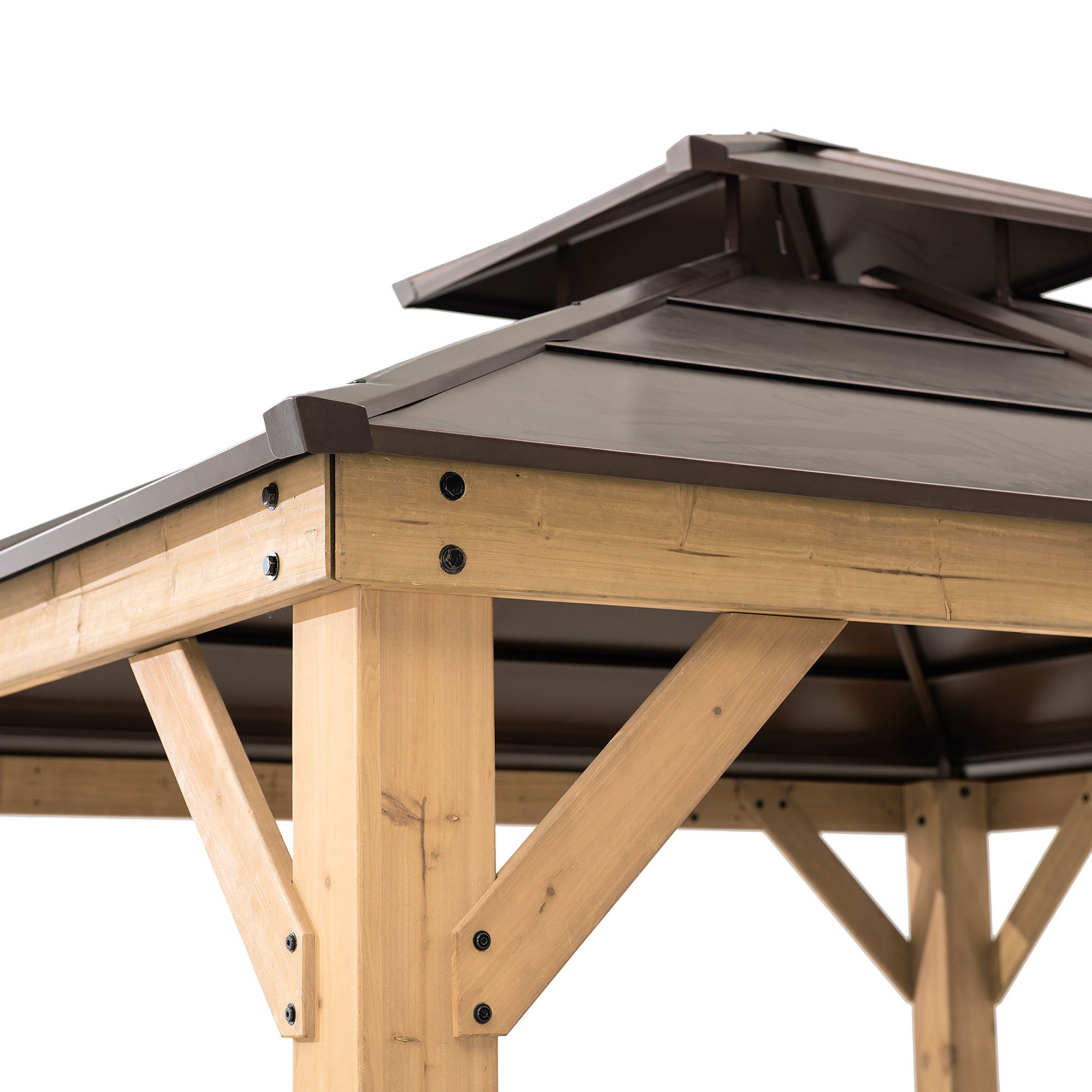 Sunjoy Brown 10 ft. x 10 ft. Cedar Framed Gazebo with Steel 2-Tier Hip Roof Hardtop