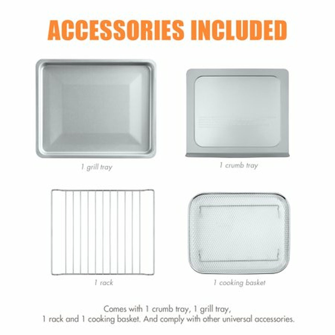 Convection Toaster Oven 10-in-1 Air Fryer 6 Slice, 1750W, 26.5 QT Capacity, Stainless Steel