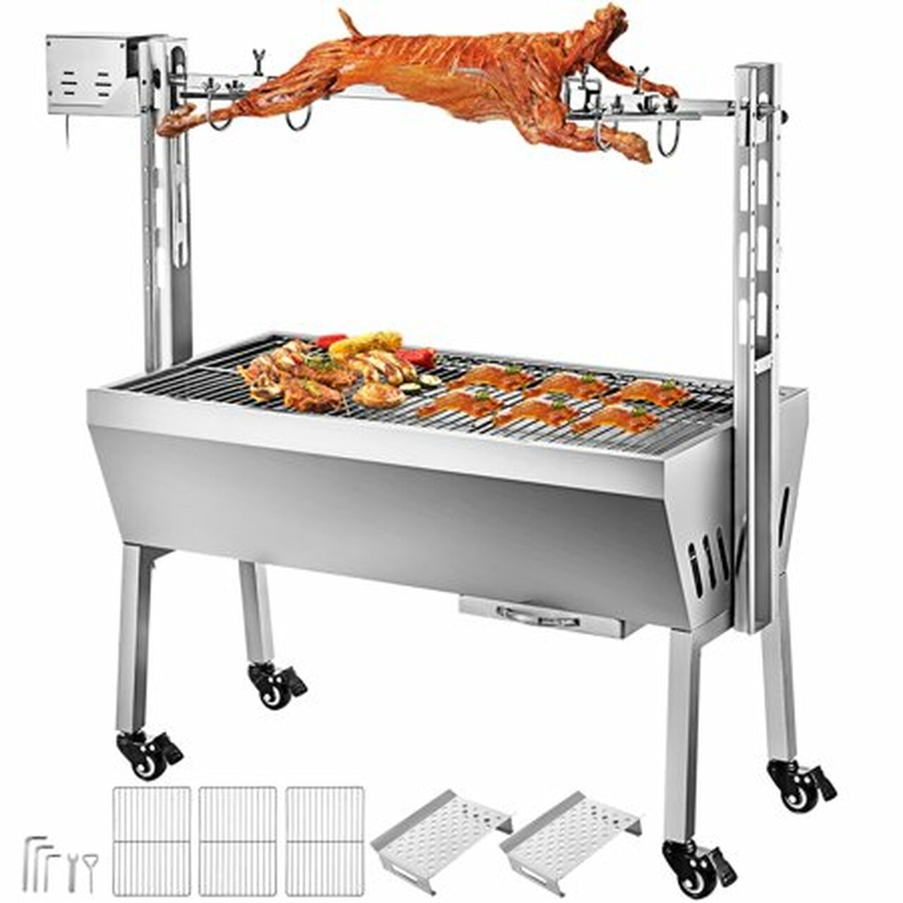 VEVOR 88Lbs/40KG BBQ Rotisserie Kit Pig Spit Rotisserie Grill Universal Rotisserie Kit