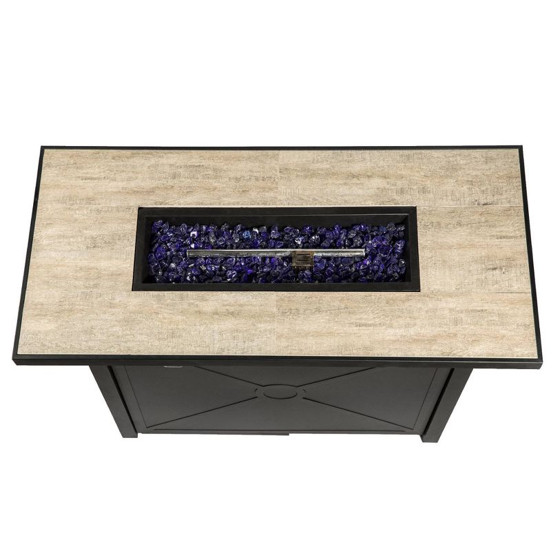 Farmhouse 28″ Steel Ceramic Propane Gas Fire Pit Table – Black/Brown – Teamson Home