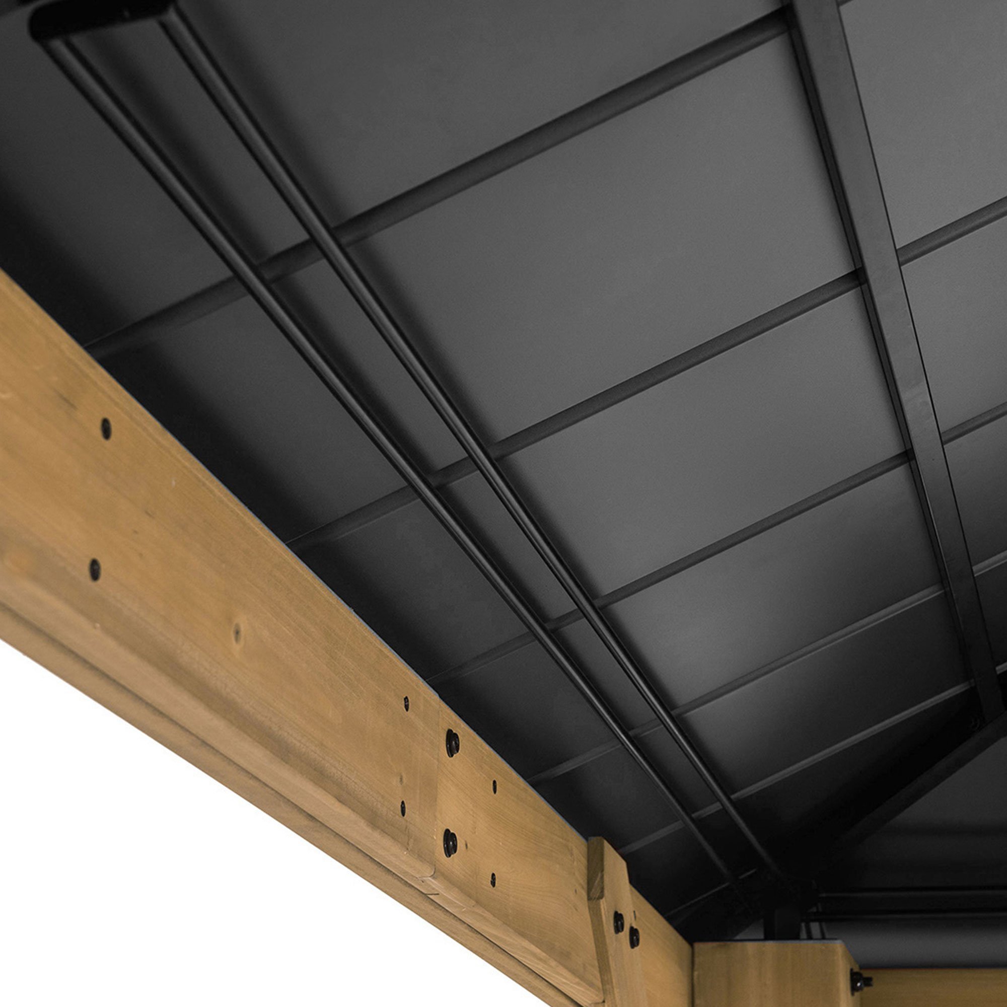 Sunjoy Black Archwood 11 ft. x 13 ft. Cedar Framed Gazebo with Hook and Steel Roof