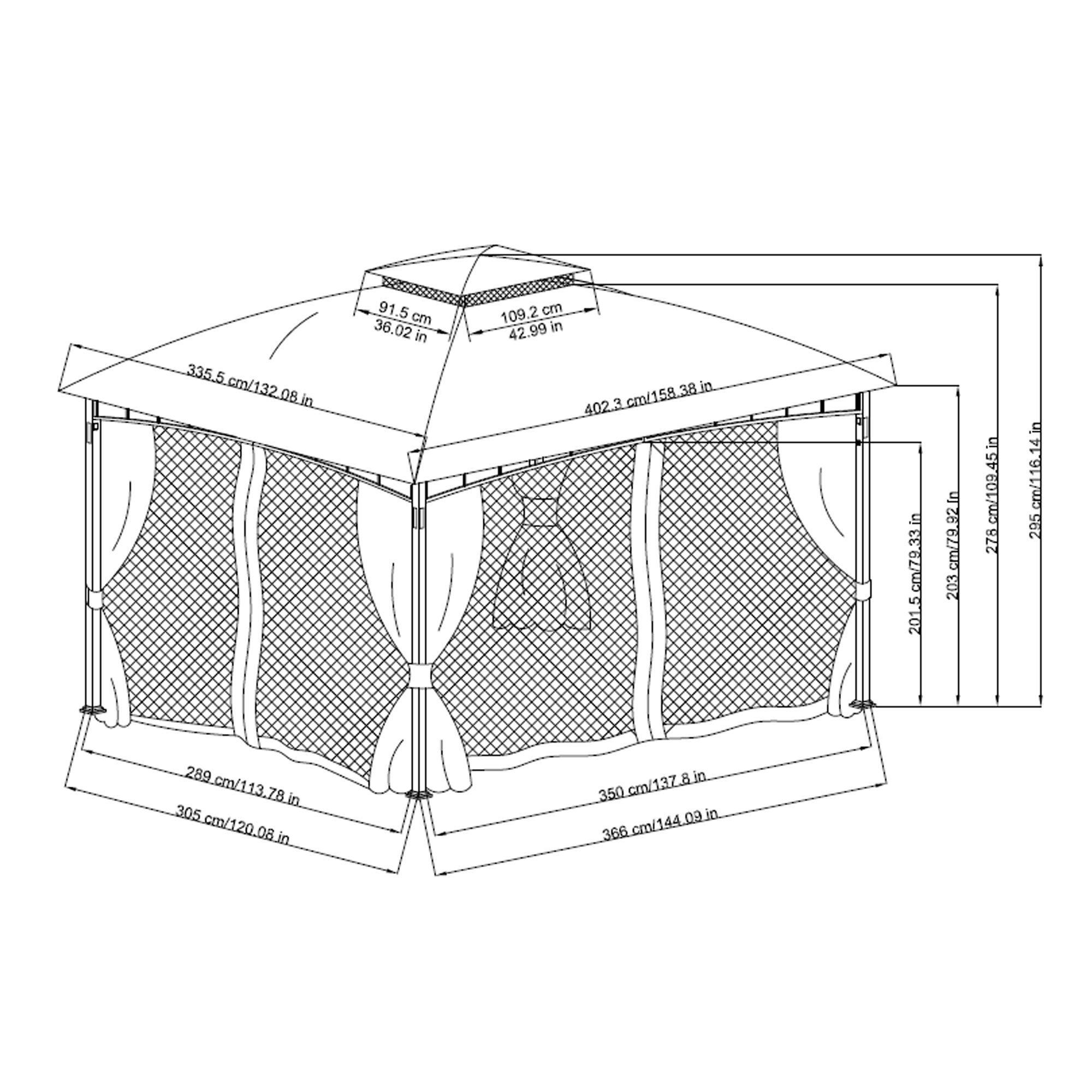 Sunjoy 11 ft. x 13 ft. Tan and Brown Gazebo with LED Lighting and Bluetooth Sound and Curtains