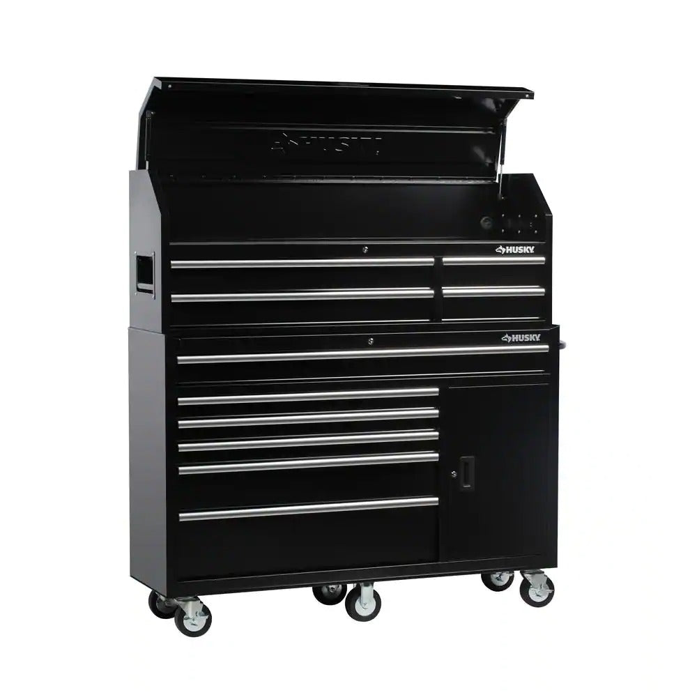61 in. W 10-Drawer 1-Door Combination Tool Chest and Rolling Cabinet Set in Gloss Black