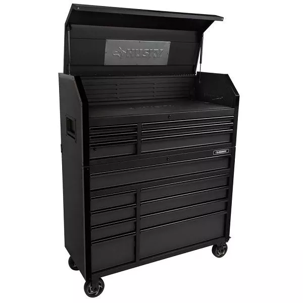 52 in. W x 21.5 in. D 15-Drawer Black Mobile Workbench
