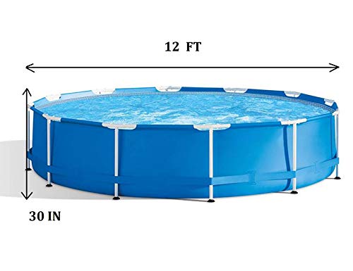 Swimming Pool - 12ft x 30in Round Metal Framed Above Ground Swimming Pool, Family Pool for Backyard or Outdoor Swimming Pool for Kids and Adults Blue (No Pump)