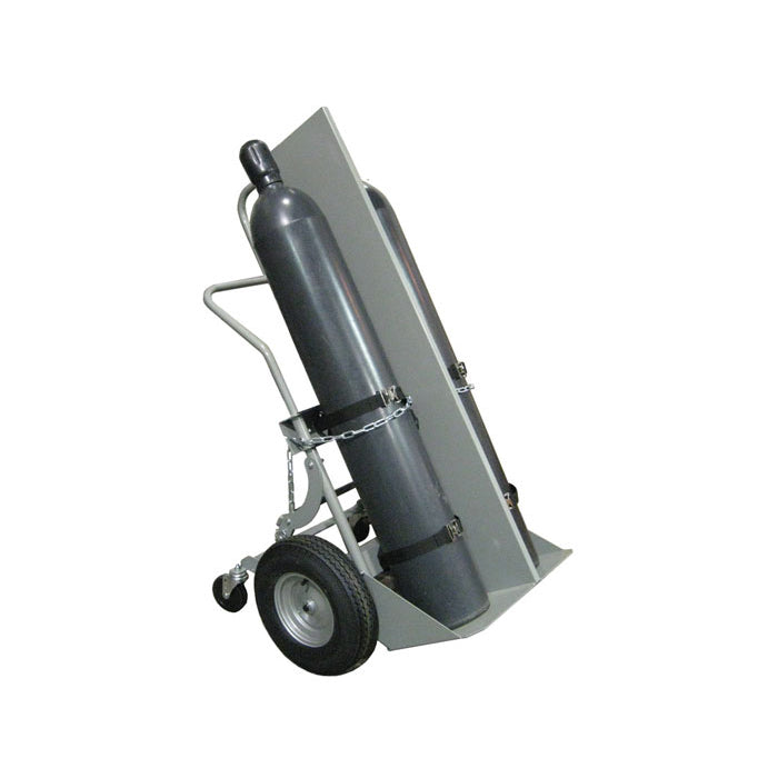 Justrite Double Cylinder Hand Truck With Firewall, 16 Inch Pneumatic Wheels, Rear Casters