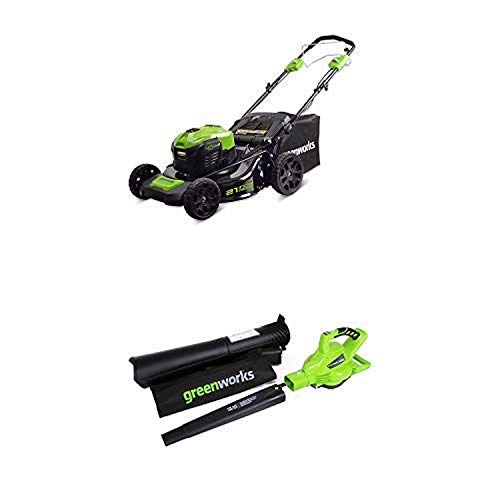 Greenworks 21-Inch 40V Self-Propelled Cordless Lawn Mower with 40V 185 MPH Variable Speed Cordless Blower Vacuum Battery Not Included 24312