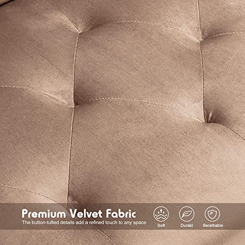 Ivinta Convertible Velvet Sofa Couch, Sectional Sofa with Ottoman, Mid-Century Upholstered Comfy Futon Sofa Bed, Sleeper Sofa 4-Seater Loveseat for Apartment, Living Room (Brown)