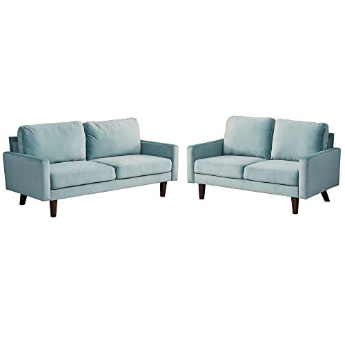 INSTORY Modern 2 Piece Sofa Set Velvet Loveseat & Sofa Set Tufted Loveseat & Couch Set Upholstered Living Room Furniture Set with Armrest & Wood Legs for Living Room,Bedroom,Dorm - Teal