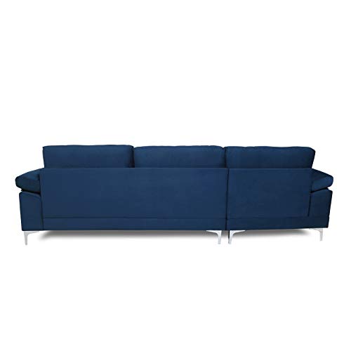 STARTO Upholstered Modern Velvet Sectional Sofa Furniture Sets, L-Shape Corner Couch with Extra Wide Chaise Loung for Living Room, Navy Blue