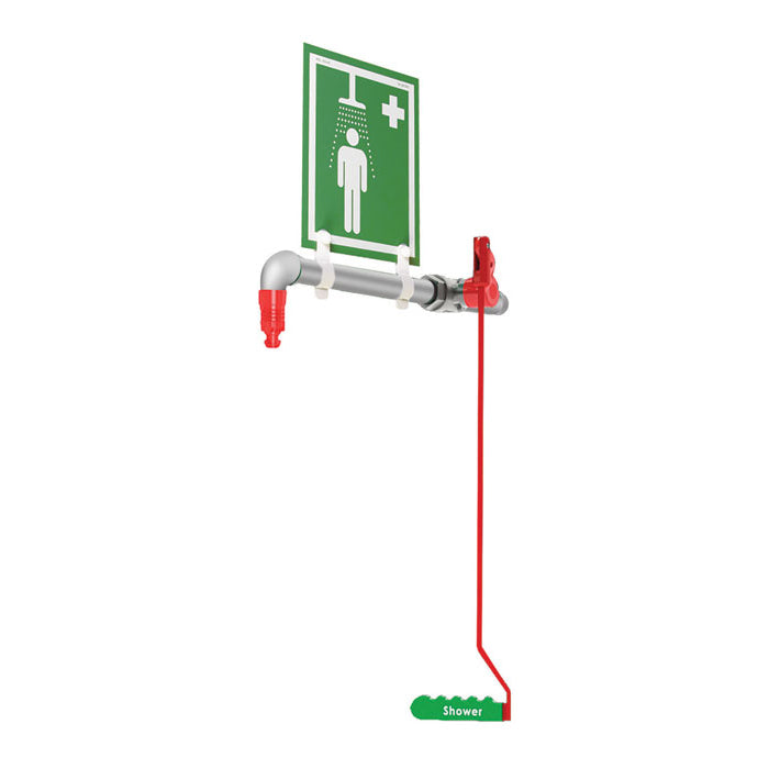 Justrite Ring Main Mount, Hughes Drench Shower, Stainless Steel Pipe