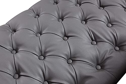Iconic Home Winston Modern Tufted Gold Nail Head Trim Grey PU Leather Sofa with Gold Tone Metal Y-Legs