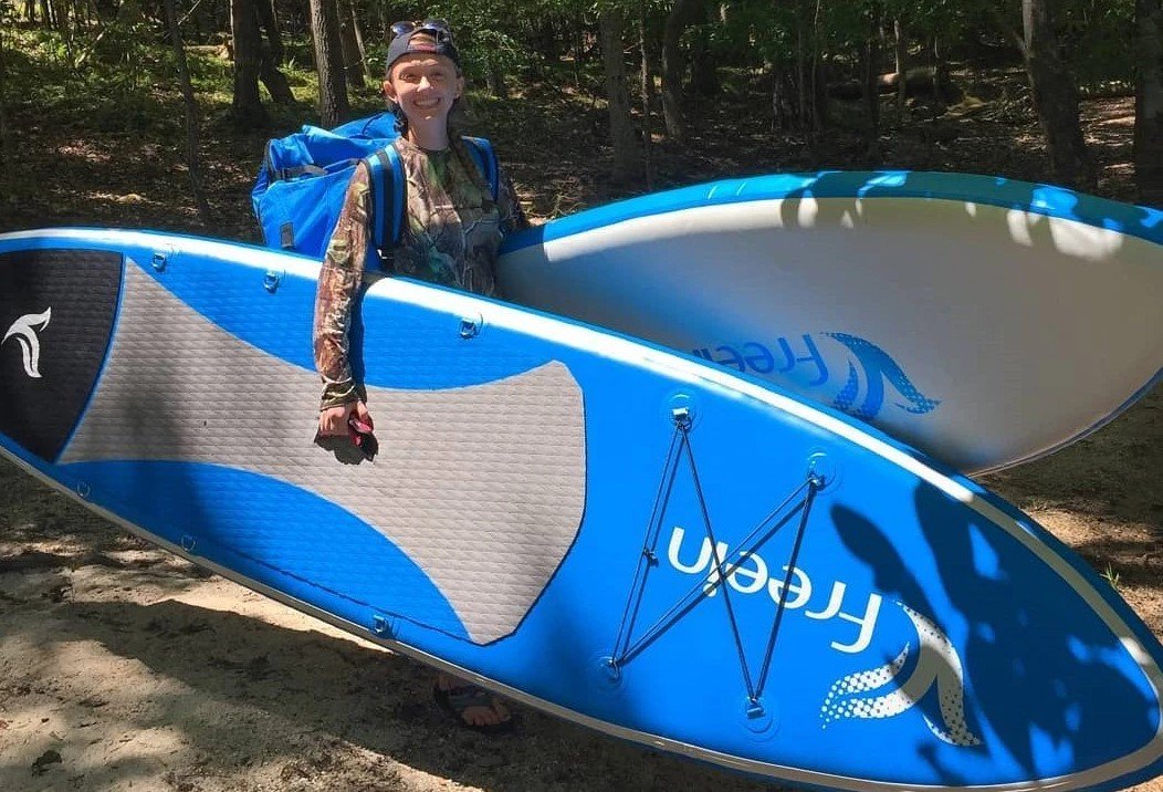 Freein 10' Inflatable Kayak Package Dual Action Pump Triple Fins Blue New