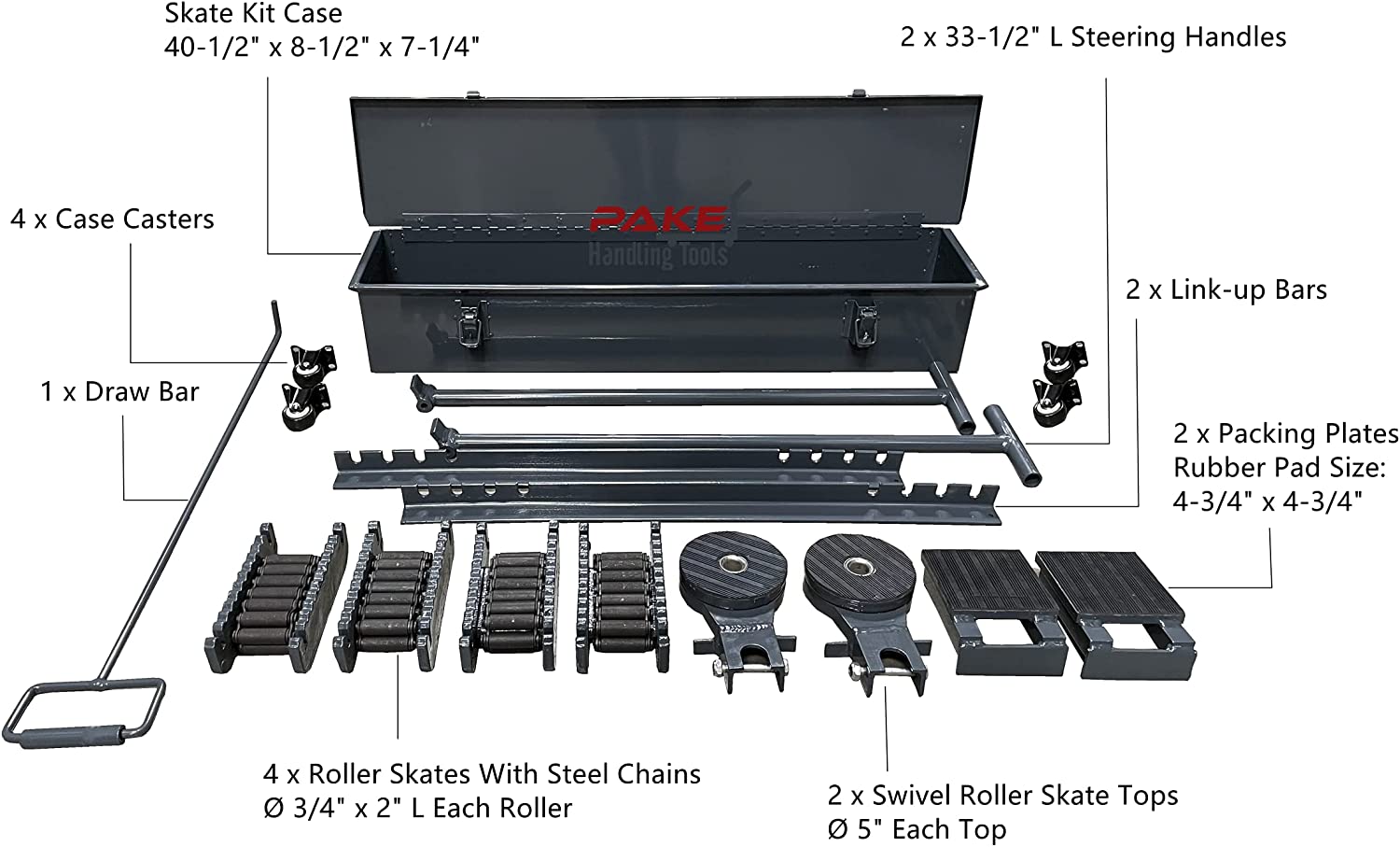 Pake Handling Tools PAKSK01 Roller Skate Kit 44000 lb Capacity New