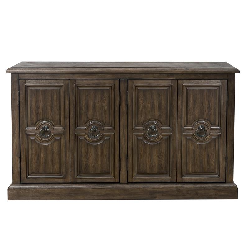 Home Fare Four Door Carved Console in Oak Brown