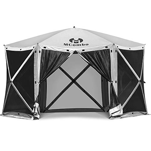 MCombo Gazebo Tent 60 Seconds Pop-Up Portable 6-Sided Hub Durable Screen Tent Netted Gazebo/Screen Tent Rain Protection Party Waterproof Gazebo Pavilion 6052 (Tent 6pc, Silver Gray)