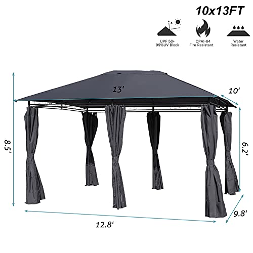 10X13FT Outdoor Patio Gazebo Canopy,Outdoor Instant Canopy with Shade Curtains ,Soft Top Pergola 2-Tier Steel Frame Gazebo for Patio,Sturdy Straight Leg Tent for Backyard,Party,Event (10X13FT, Grey)