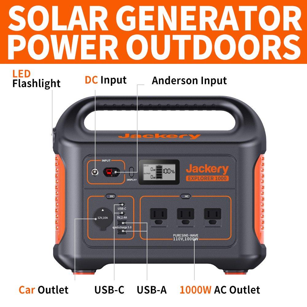 Jackery Explorer 1000 1000Wh Portable Power Station Lithium-ion Battery Solar Generator With AC Outlet New