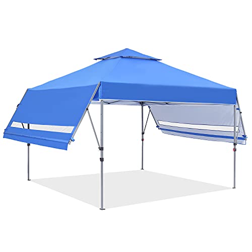 DOIT 10ft x 17ft Pop Up Canopy Tent Instant Shade Canopy with Dual Half Awnings Gazebo for Party or Camping,Portable Wheeled Carrying Bag,Blue