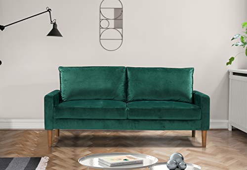 Container Furniture Direct Petit Mid Century Velvet Upholstered Living Room, Sofa & Loveseat Set, Lush Green