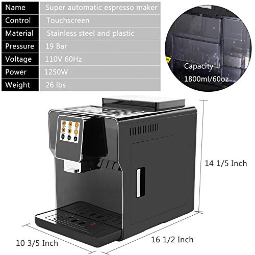 Hanchen Super Automatic Espresso Machine Coffee Maker Touch Screen 19 Bar 1.8L One Touch Americano Espresso Cappuccino Latte Maker