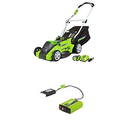Greenworks 16-Inch 40V Cordless Lawn Mower with 40V 300W Cordless Power Inverter IV40A00