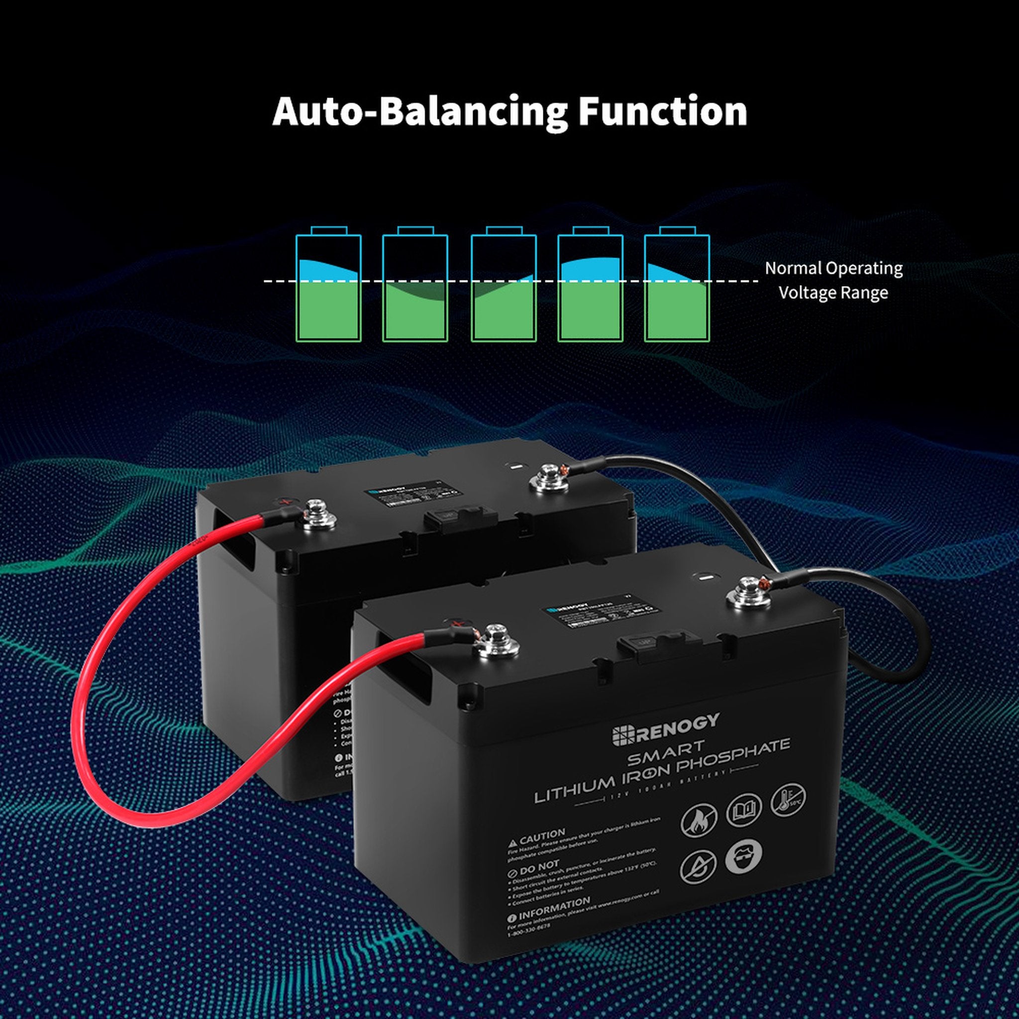 Renogy RBT100LFP12S-US 12V 100Ah Smart Lithium Iron Phosphate Battery New