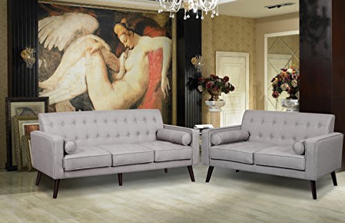 US Pride Furniture Donna 2-Piece Fabric Sofa Set, Light Brown