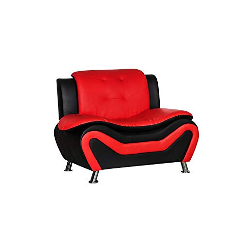 2 Piece Living Room Set with 2 Tone Sofa and Armchair in Black/Red