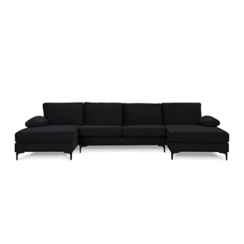 Casa Andrea Milano Modern Large Velvet Fabric U-Shape Sectional Sofa with Black Legs, Double Extra Wide Chaise Lounge Couch