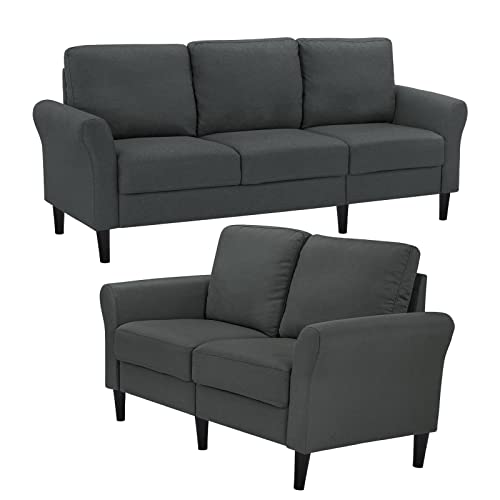 Pouseayar 2PC Couches for Living Room Furniture Sets Leather Couch Sectionals Sofa with Loveseat Sofa Set for Living Room Grey Couch for Bedroom Living Room Set Apartment Furniture (3+2)