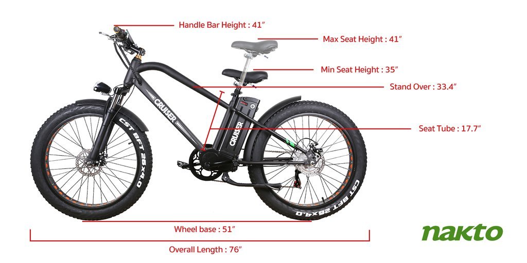 NAKTO 26 inch 500W Super Cruiser Electric Bicycle 5 Speed E-Bike 48V Lithium Battery New