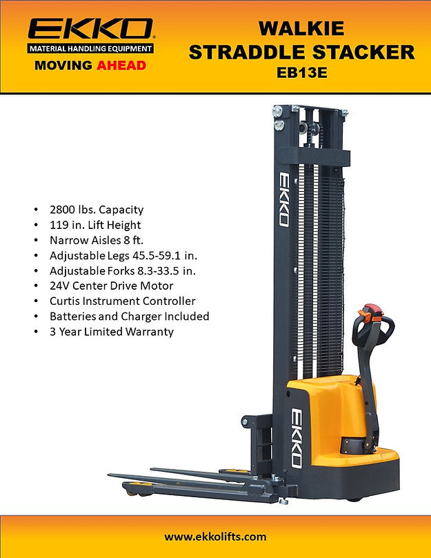 Ekko EB13E Full Powered Straddle Stacker 119