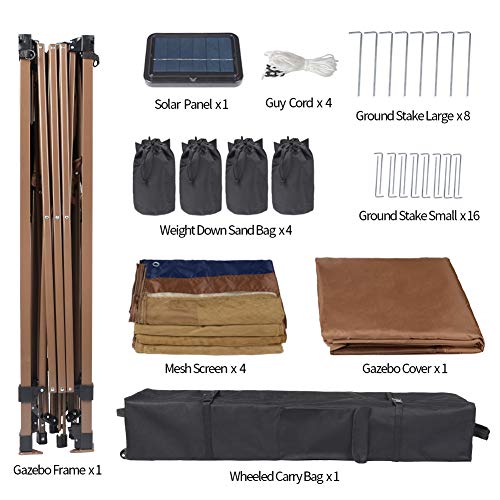 Suntime Outdoor Pop Up Gazebo Canopy with Mosquito Netting and Solar LED Light for Parties and Outdoor Activities