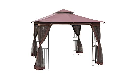 LUCKYBERRY Gazebos Patio 10' x 10' with Mosquito Netting, Brown