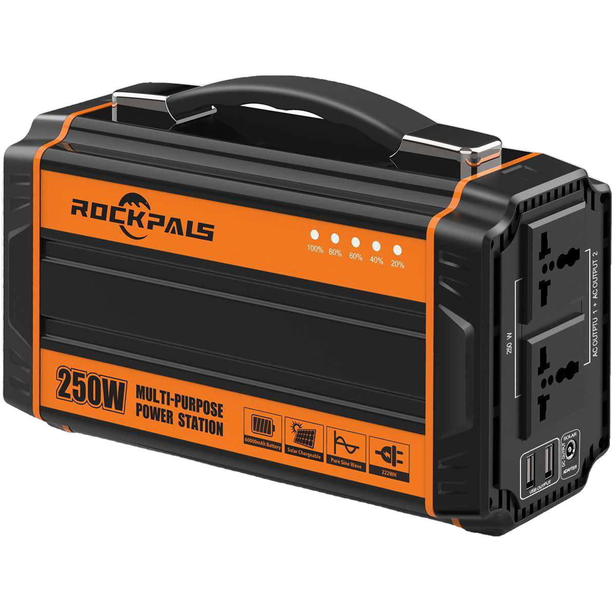 Rockpals K36 250W Portable Rechargeable Lithium Battery Pack Solar Generator Pure Sine Wave Inverter New