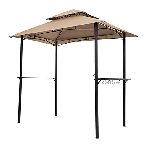 Sunronal Outdoor Grill Gazebo 8 x 5 Ft, Shelter Tent, Double Tier Soft Top Canopy and Steel Frame with Hook and Bar Counters, Khaki