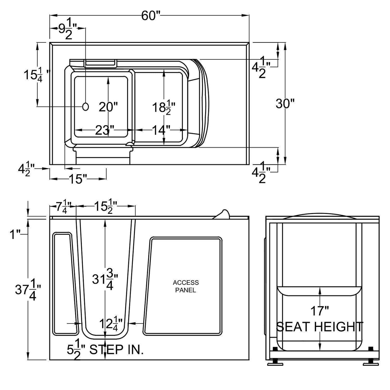 MediTub 3060WIRBH 30 x 60 Right Drain Whirlpool Walk-In Bathtub Biscuit New