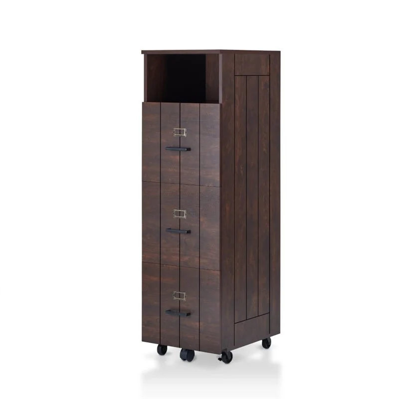 Thelo Industrial Wood Filing Cabinet in Vintage Walnut