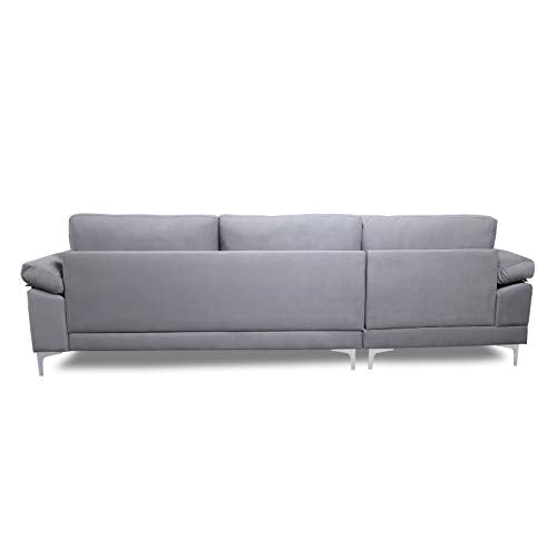 STARTO Upholstered Modern Sectional Sofa Furniture Set for Living Room Velvet L Shaped Chaise 3 Seat Sofá Corner Couch with Metal Leg Left Hand Facing, Light Grey
