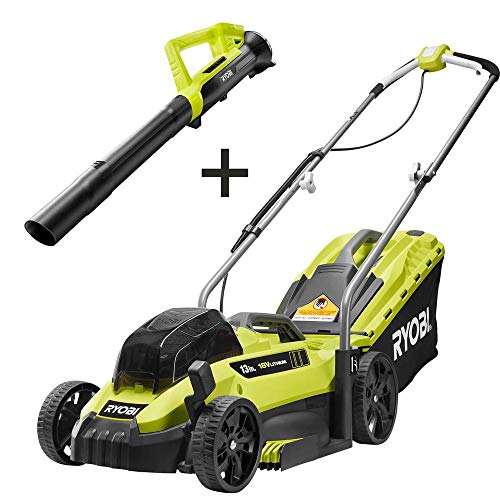 RYOBI P1140S-4X 13 in. ONE+ 18-Volt Lithium-Ion Cordless Battery Walk Behind Push Lawn Mower & Leaf Blower- 4.0 Ah Battery/Charger