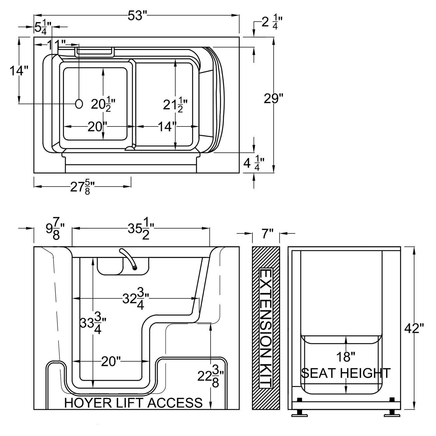 MediTub 2953WCALWA 29 x 53 Left Drain Air Jetted Walk-In ADA Bathtub White New