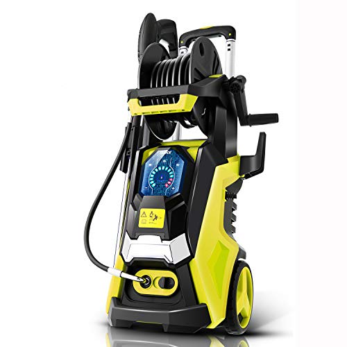 TEANDE Smart Pressure Washer 3800 PSI Electric High Powerful Touch Screen 3 Gear Level with Telescopic Handle, Hose Reel (Yellow)
