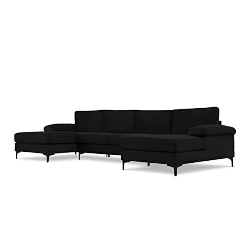 Casa Andrea Milano Modern Large Velvet Fabric U-Shape Sectional Sofa with Black Legs, Double Extra Wide Chaise Lounge Couch