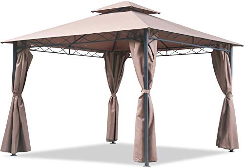 MeetPerfect 10' x 13' Gazebo Block Sun Shade Canopy, Waterproof Tent with Curtains Portable Foldable Party Canopies for Patio Garden Events Sun Shelter with 130 Square Feet of Shade- Brown