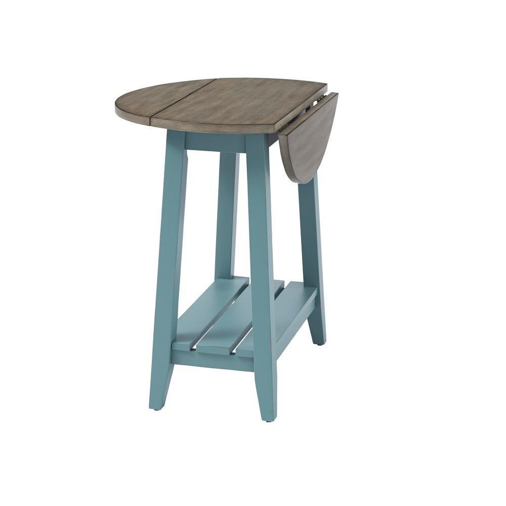 Solid Wood Drop Leaf End Table - Indigo Blue