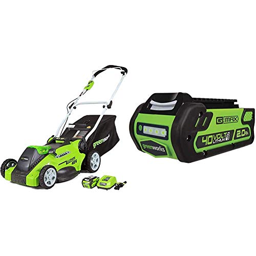 Greenworks G-MAX 40V 16'' Cordless Lawn Mower with 4Ah Battery - 25322 Model & 40V 2.0 AH Lithium Ion Battery 29462