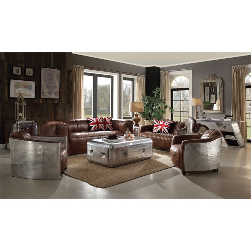 Brancaster Leather Loveseat in Retro Brown and Gray